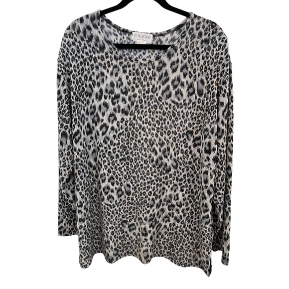LS Collections by Suau Plus Size Long Sleeve Sparkle Animal Print Top Size 2X - Picture 1 of 4